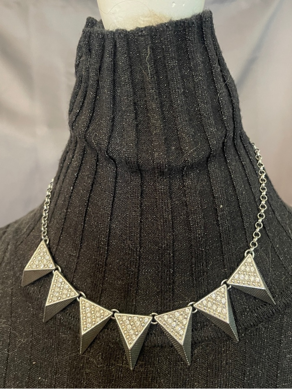 Pavé Triangle Statement Necklace in Silver
